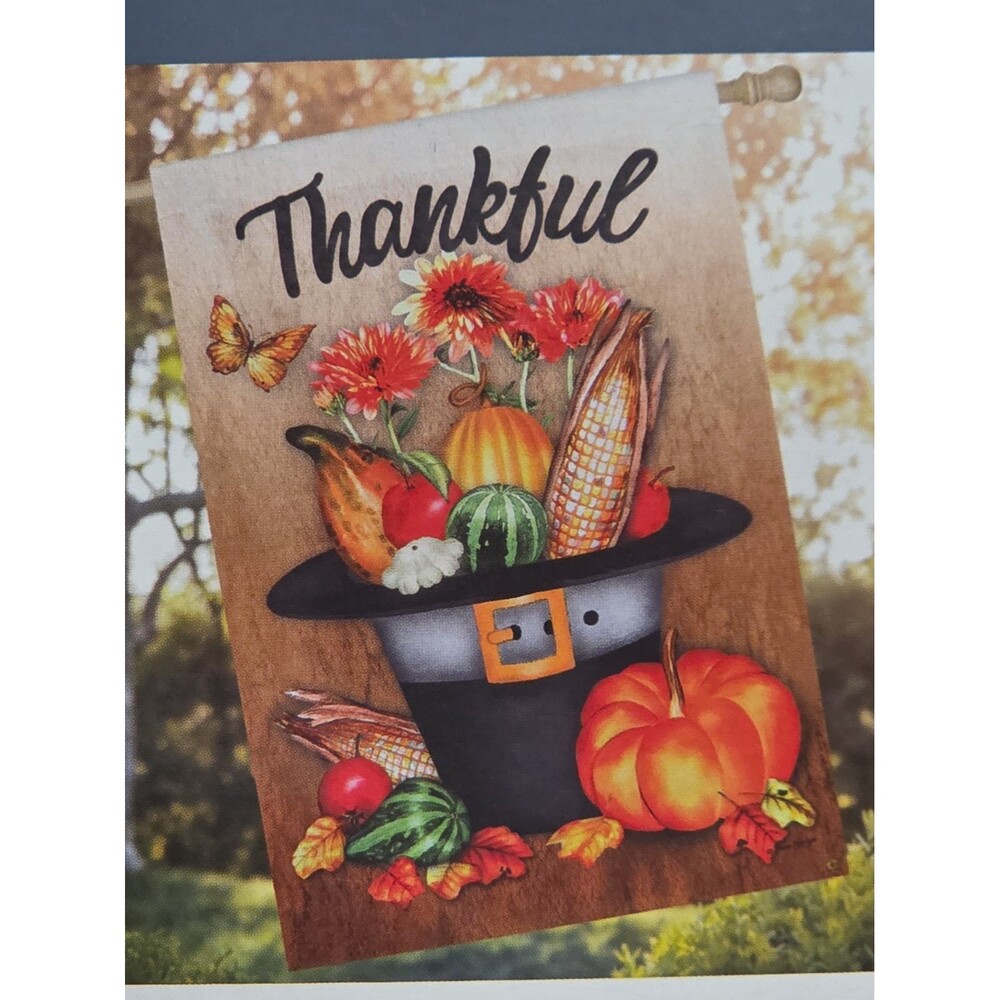 Fall House Flag 28x44 Thankful Harvest Pilgrim Hat Style Selections New Autumn